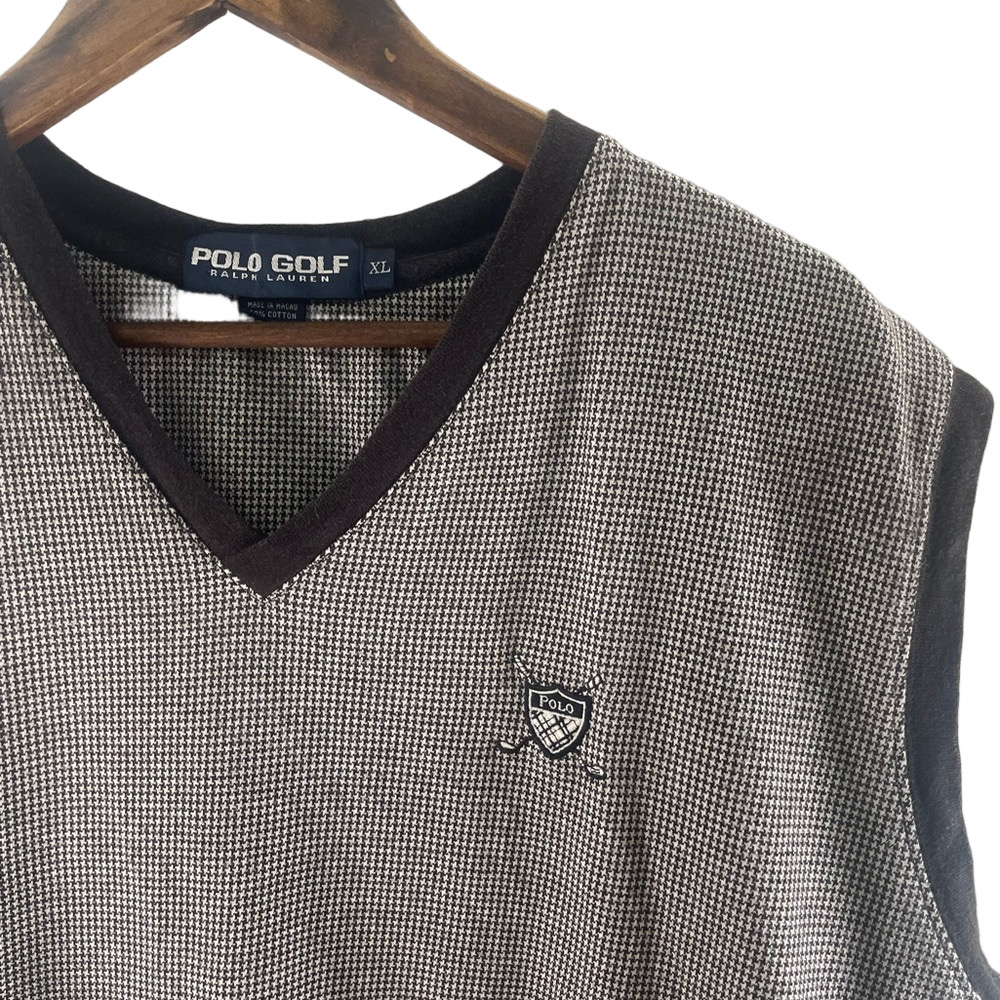 Men’s Herringbone Polo Golf XL Sweater Vest Brown Tan Clubs